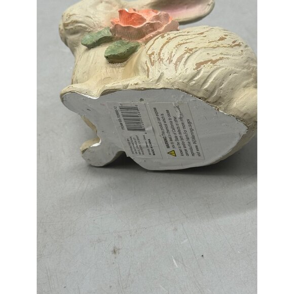 Vintage Style Rabbit Figurine Rose Accent Distressed Cream Finish Easter decor - Picture 6 of 6